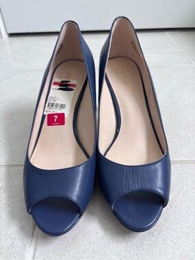 Nine West Navy Peep-Toe Heels